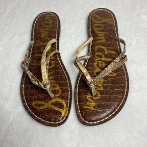 Sam Edelman Women's Brown Snake-Print Thong Sandals Size 9